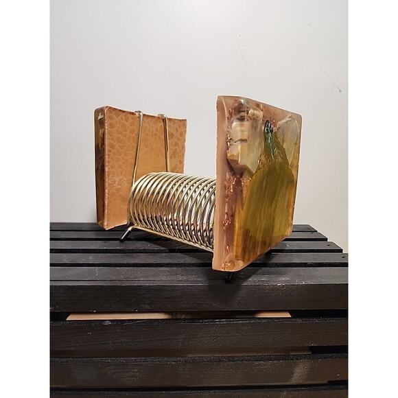 Mid Century Agate Lucite Block Sprial Letter Holder Madmen Inlay Vintage - Picture 3 of 9